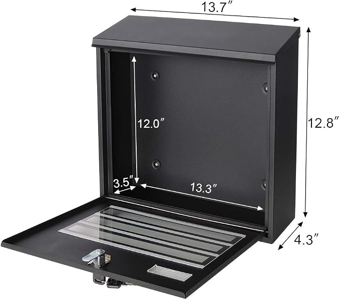 Locking Mailbox Wall Mounted Vertical mailboxes with Key Lock Large Capacity Steel Cover Metal Postbox for House Home Outside,Key Lock Drop Box with Galvanized Cover,13.6 x 12.8 x 4.3Inch