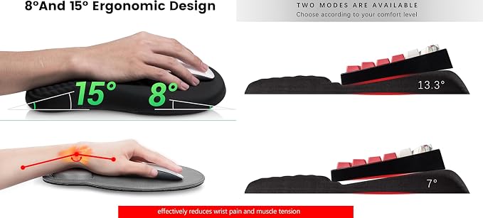 Keyboard Wrist Rest -Ergonomic Keyboard Stand with Wrist Rest- with Carpal Tunnel Pain Relief Massage Bumps and Full Memory Gel Design - Ideal Frequent Computer (Black)