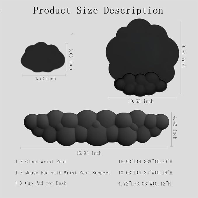 Cloud Wrist Rest Keyboard Ergonomic Wrist Pad for Keyboard and Mouse Coaster Cloud Mouse Pad Set Leather PU Non-Slip Wrist Rest Support for Computer Laptop Gaming Mac Home Office Relief Pain Black