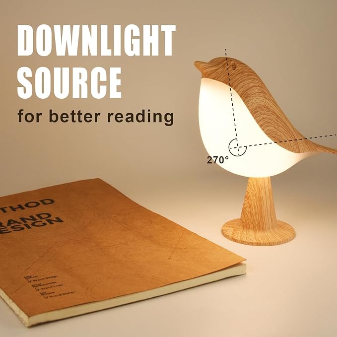 2Pack Small Cute Bird Table Lamp, Touch Bird Night Light, Cordless Bedside Lamp, Desk Lamp for Reading, 3-Way Dimmable USB Rechargeable Battery 2600mAh Nightstand Lamp for Bedroom, Home/Office Decor
