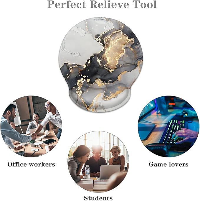 WAVEYU Gray Gold Black Marble Mouse Pad, Cool Mouse Mat for Men Women Non-Slip Rubber Base Mousepad for Desk Laptop Gaming Working Computers Easy Typing & Pain Relief