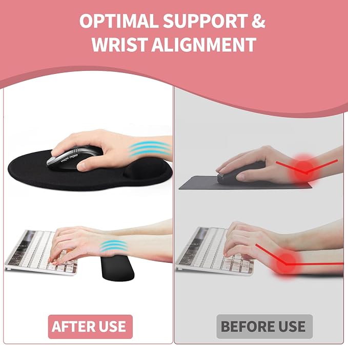 Mouse Pad Wrist Support, Ergonomic Memory Foam Keyboard Wrist Pad & Gel Wrist Rest Set for Computer Keyboard for Easy Typing & Pain Relief for Office & Home (Rose Set)