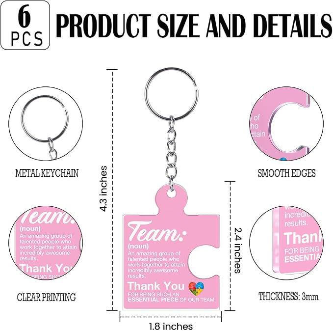 Team Appreciation Gifts Bulk Thank You Keychains for Coworkers | Gift Set for Employee, Staff, Teachers, Teamwork Puzzle Piece Keyring, Acrylic
