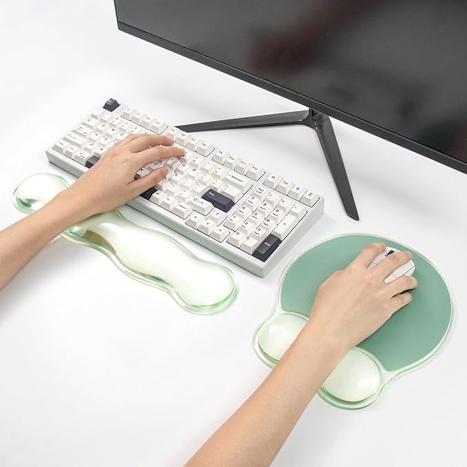 Gel Wrist Rest for Keyboard and Mouse - Ergonomic Green Mouse Pad with Wrist Rest Support Non-Slip Base for Desktop/Latop/Office/Home