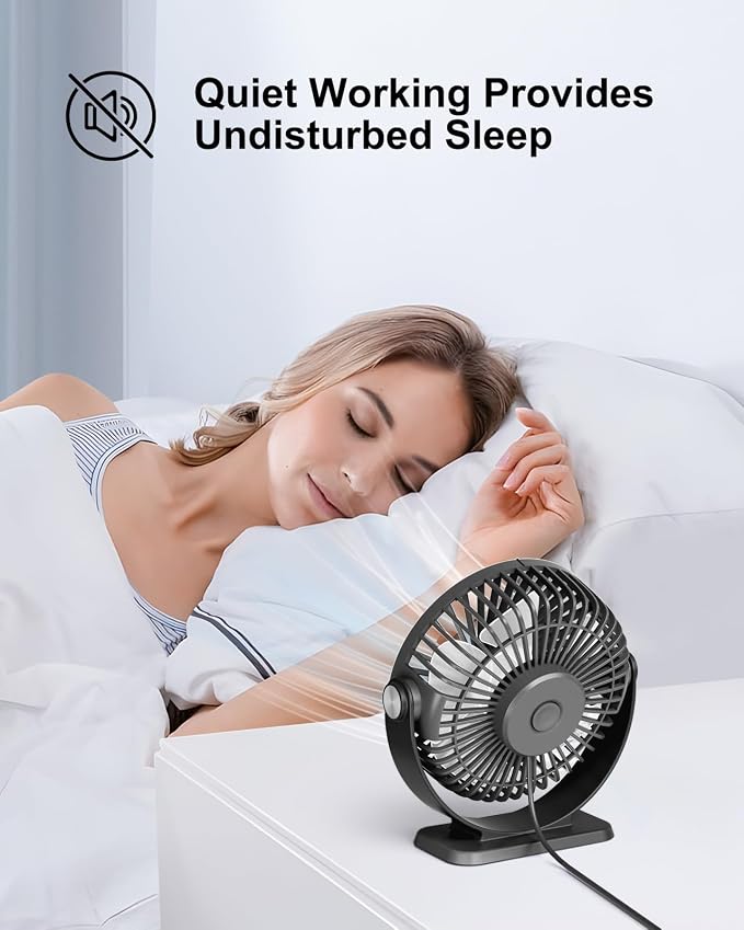 TriPole Small Desk Fan USB Powered Mini Portable Fan 360°Rotation, 5.1 Inch | 3 Speeds Plug In USB Desk Fan, Strong Airflow, Small Quiet Personal Fan for Home Office Bedroom Hotel Travel, 4.9ft Cable