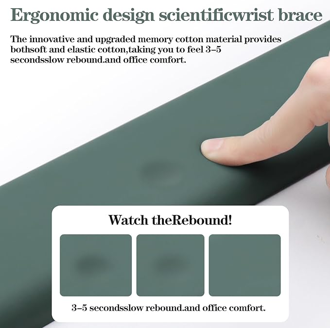 Ergonomic Wrist Rest for Computer Keyboard and Mouse Set with Wrist Support | Leather Memory Foam Mouse Pad Rests for Pain Relief, Non-Slip, Desk Wrist Pad for Office Home (Green)