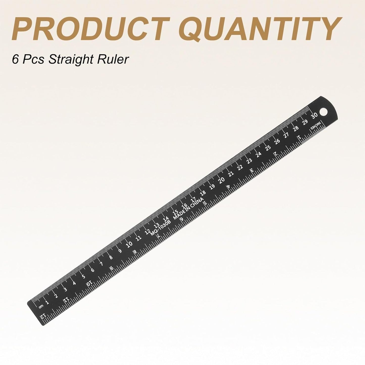 HARFINGTON 6pcs Metal Straight Ruler 30cm Metric SAE Aluminum Alloy Measuring Rulers Scale Tool with Hole for Measure Study Reading Classroom Office, Black