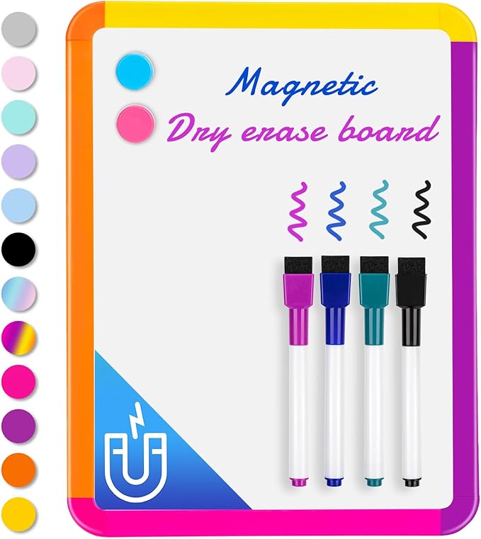 VUSIGN Magnetic Dry Erase Board, 8.5 x 11 Inches White Board, Colorful 2 | Includes 4 Dry Erase Markers, Small Mini White Board for Students Fridge Wall Locker