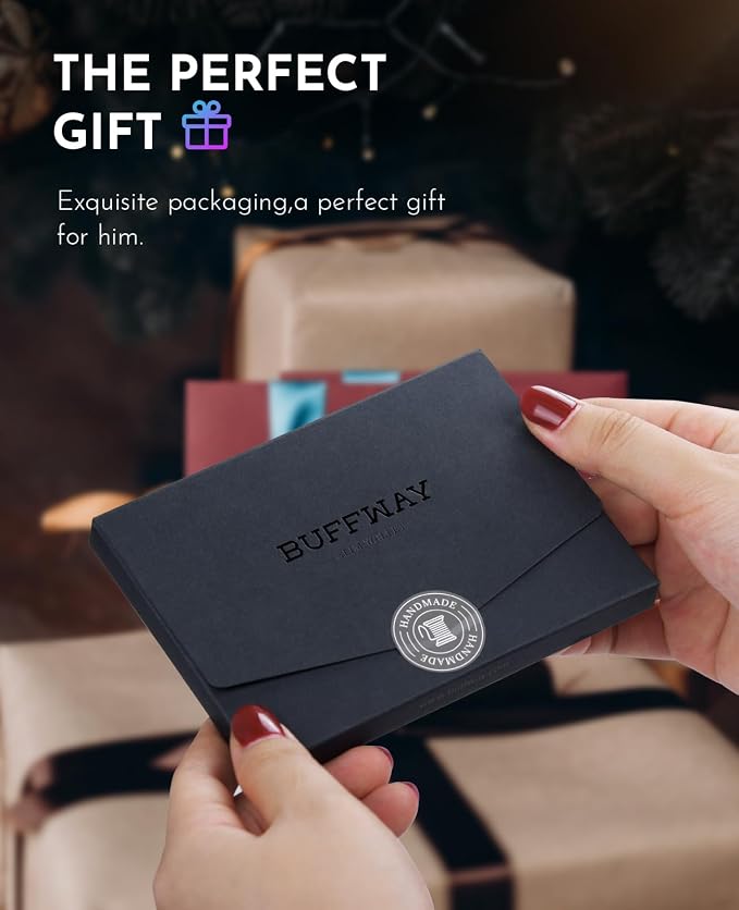 Buffway Slim Wallet for Men Women Minimalist Small Leather Front Pocket Wallets with RFID Blocking and Gifts Box - Bassa Orange