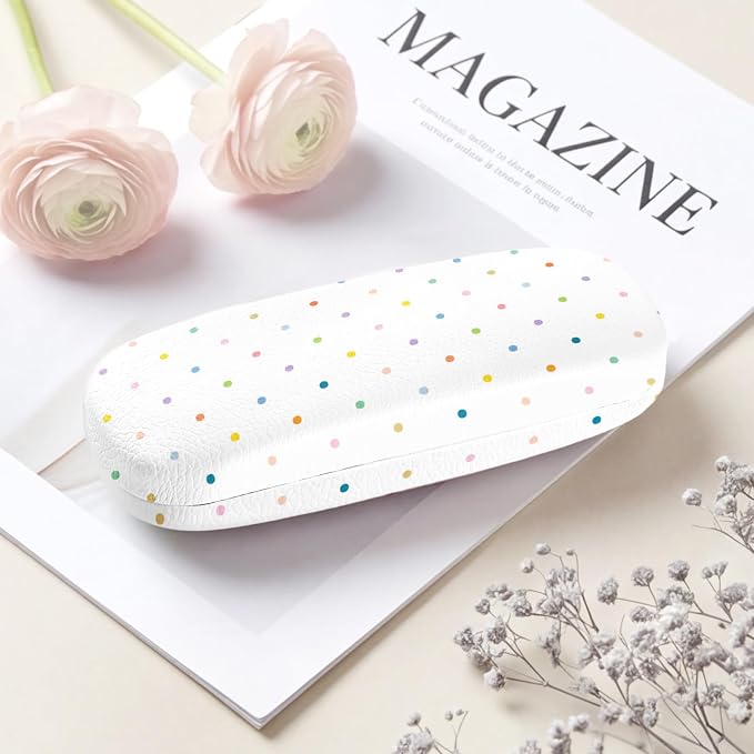 Glasses Case Hard Shell, Cute Sunglasses Case for Women Leather Protective Case for Eyeglass with Cleaning Cloth