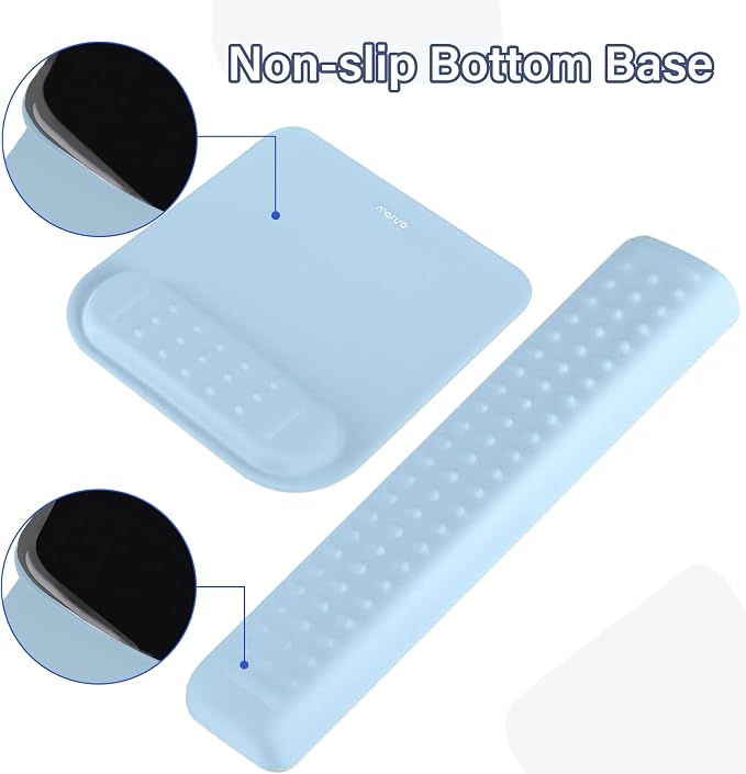MOSISO Keyboard Stand&Wrist Rest Support for Keyboard &Mouse Pad Set | Ergonomic Massage Wrist Rest Set, Easy Typing Working Acrylic Clear Stand for Office Home, Air Blue