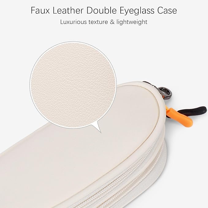 Double Eyeglasses Case Soft Portable Zipper Sunglasses Pouch with Keychain Clip for Men Women