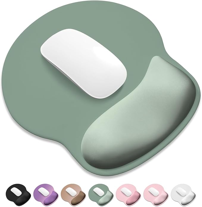 ITNRSIIET Ergonomic Mouse Pad with Wider Memory Foam Wrist Rest +17%, Curved Cushion Reduces Pressure 20%, Pain Relief, Non-Slip, Smooth, Cute Color Desk Accessory, 9.85 x 9 inch, Sage Mint Gradient