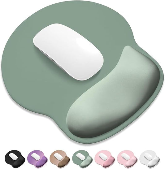 ITNRSIIET Ergonomic Mouse Pad with Wider Memory Foam Wrist Rest +17%, Curved Cushion Reduces Pressure 20%, Pain Relief, Non-Slip, Smooth, Cute Color Desk Accessory, 9.85 x 9 inch, Sage Mint Gradient