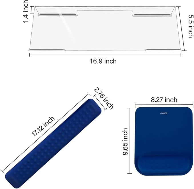MOSISO Keyboard Stand&Wrist Rest Support for Keyboard &Mouse Pad Set | Ergonomic Massage Wrist Rest Set, Easy Typing Working Acrylic Clear Stand for Office Home, Navy Blue