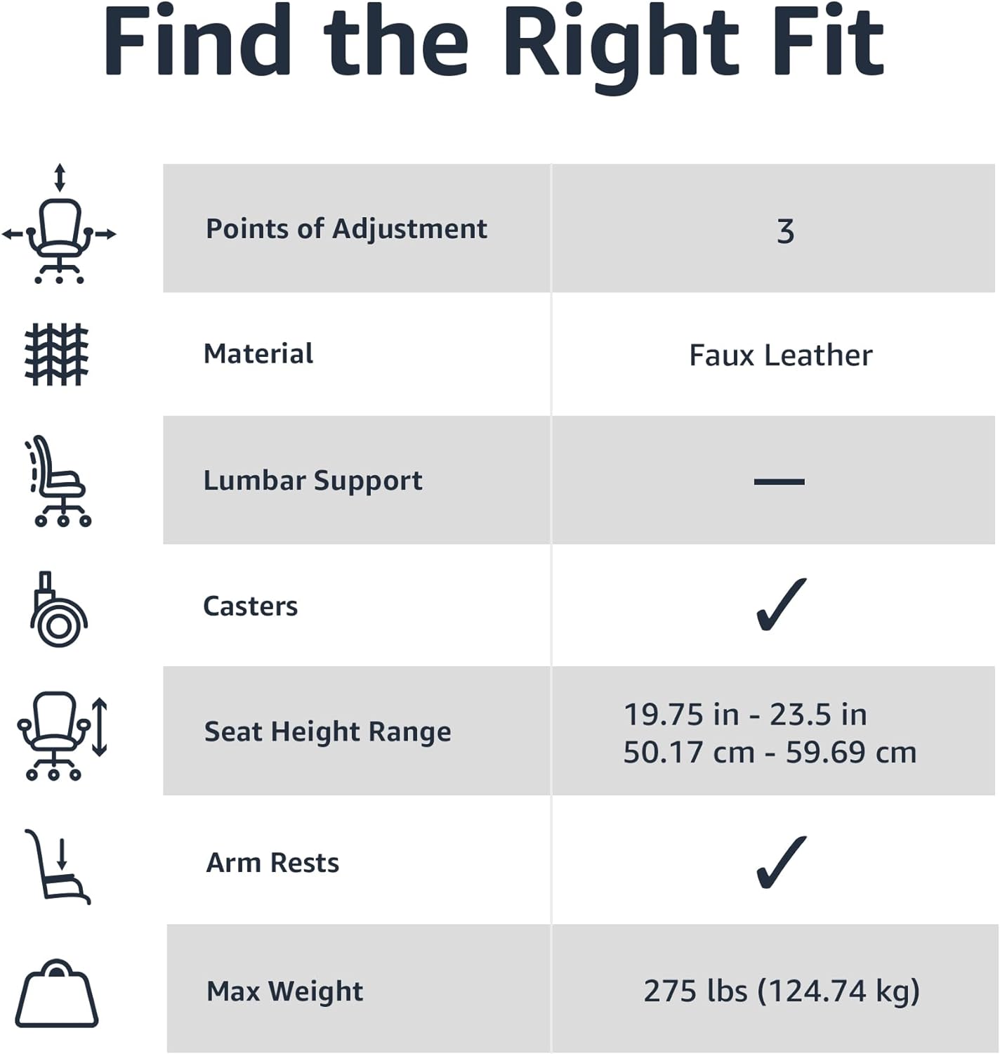 Amazon Basics Classic Puresoft PU Padded Mid-Back Height Adjustable Office Computer Desk Chair with Armrest, 26"D x 23.75"W x 42"H, Black