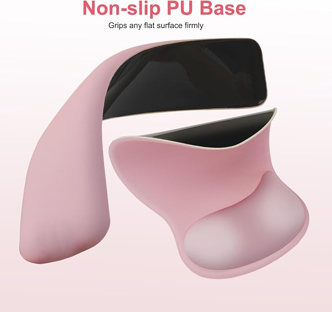 MOSISO Wrist Rest Support for Mouse Pad & Keyboard Set, Pink | Ergonomic Mousepad&Coaster, Non-Slip Base Home/Office Rectangular Easy Typing Pad with Soft Cloth&Curved Memory Foam