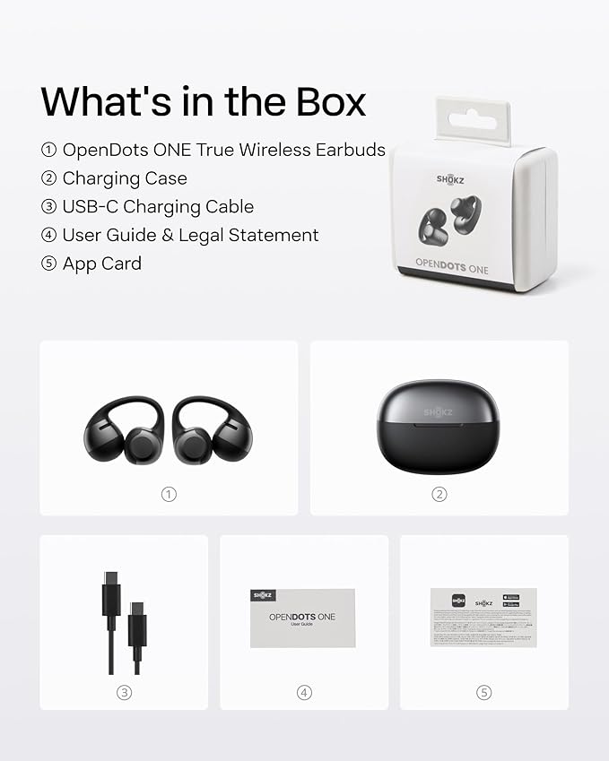 SHOKZ OpenDots ONE-Open-Ear Headphones, Clip-On Earbuds-Wireless Bluetooth Earbuds with Microphone-Secure, Lightweight, Comfort-Premium Dolby Audio-Water Resistant-Fast Charging-Up to 40 hrs Playtime