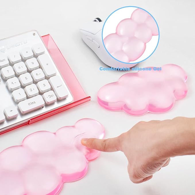 Pink Acrylic Ergonomic Keyboard Stand with Silicone Wrist Rest | for Desktop Clear Keyboard Holder with Soft Wrist Support, Aesthetic Desk Accessories for Office, Gaming & Home