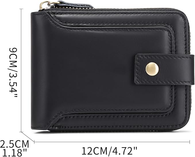 GOIACII Zipper Wallet for Men Genuine Leather RFID Blocking Mens Wallet with Zipper Coin Pocket ID Window Zipper Wallets Large Capacity