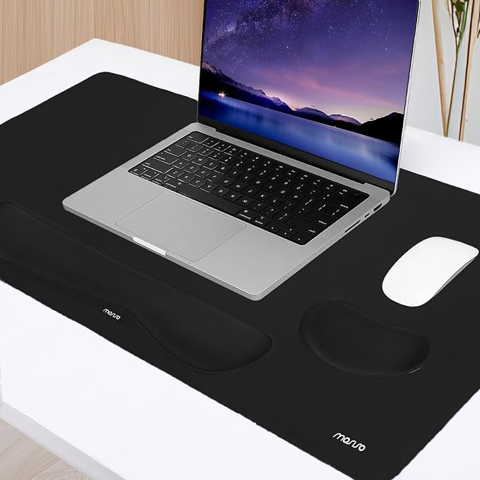 MOSISO Keyboard Mouse Pad Set, Gaming Mouse Pad&Keyboard Wrist Rest | Ergonomic Wristrests with Memory Foam Home Office Easy Typing Cushion Non-Slip Mousepad, Black