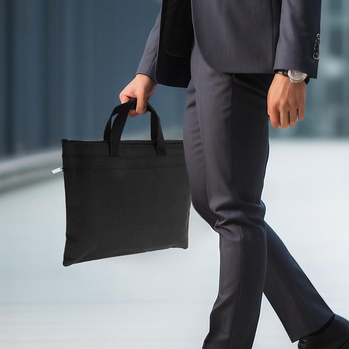 Oxford Cloth Document Briefcase with Dual Layer Design, Large Capacity Waterproof File Organizer Bag with Zipper and Handle for Business Occasions