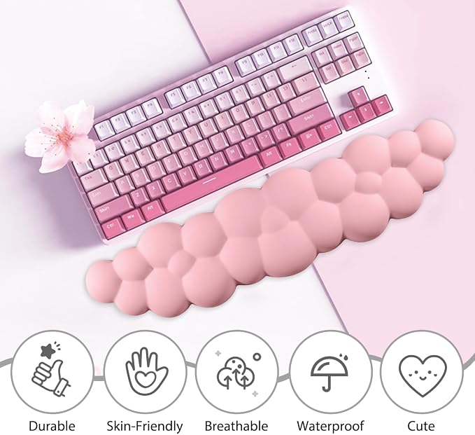 JIKIOU Upgrade Leather Cloud Wrist Rest for Keyboard and Mouse & Cup Pad | Wish Gift-Cute Cloud Shape, Comfortable and don’t Irritate to Skin, Non-Slip PU Base,Soft Memory Foam filled for Pain Relief