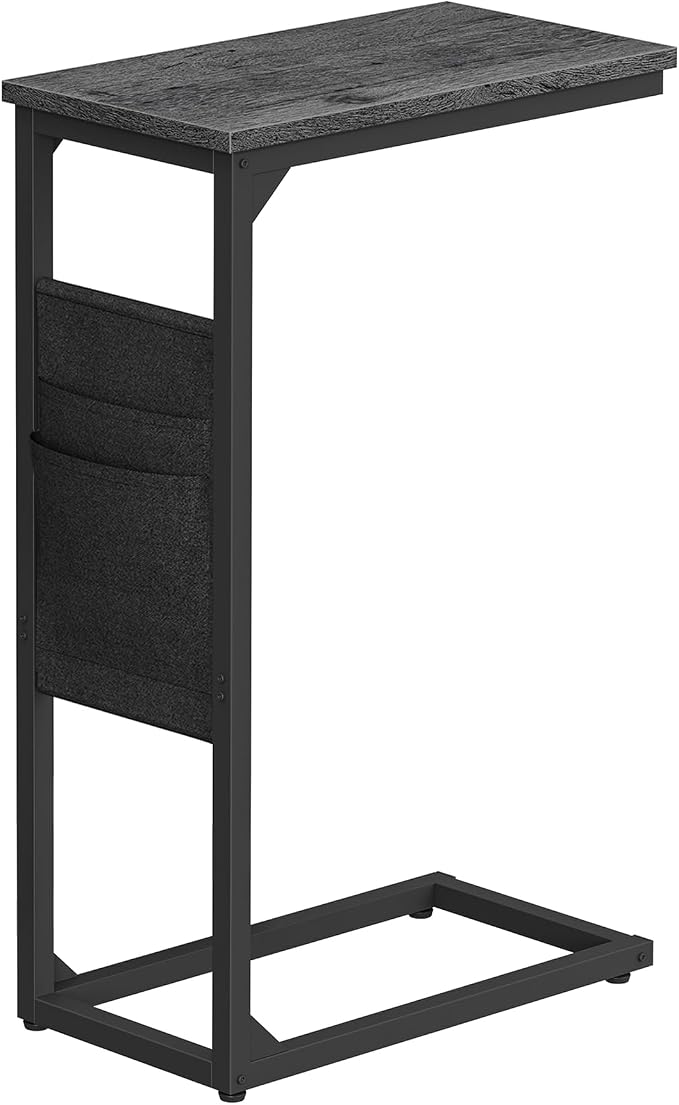 TUTOTAK C Shaped End Table, Side Table for Couch, Sofa Table | with Storage Bag, TV Tray for Living Room, Bedroom, Grey TB01BY082