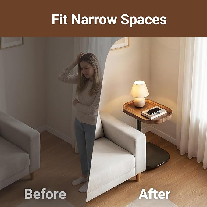 Adjustable Height TV Dinner Tray Table for Eating, 360°Swivel Small C Shaped End Side Table for Living Room, Bedroom,Hospital, Couch Armrest Table that Slide Under Sofa, Bed, Desk