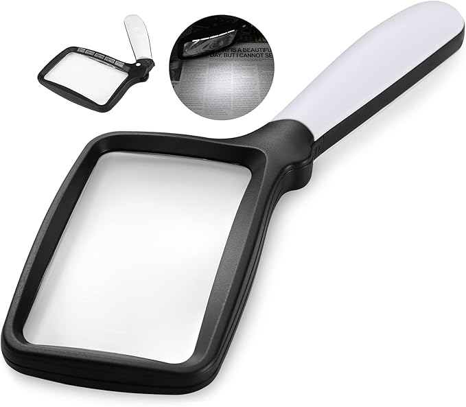 Magnifying Glass with Light, Folding Handheld 3X Large Rectangle Lighted Magnifier with Dimmable LED for Macular Degeneration Seniors Reading Newspaper, Books, Lighted Gift for Low Visions