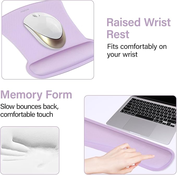 MOSISO Keyboard Mouse Pad Set, Large Gaming Mousepad&Keyboard Wrist Rest&Mouse Wrist Rest&Coaster, Ergonomic Non-Slip Mousepad&Easy Typing Cushion with Memory Foam for Home Office, Dusty Lilac