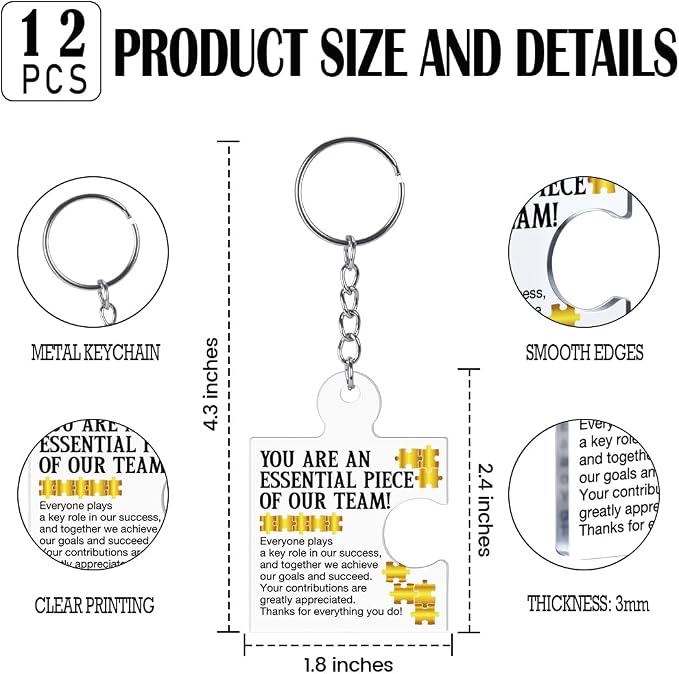 Team Appreciation Gifts Bulk Thank You Keychains for Coworkers | Gift Set for Employee, Staff, Teachers, Teamwork Puzzle Piece Keyring, Acrylic
