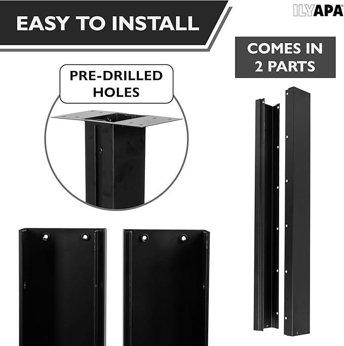 Ilyapa Black Mailbox Post for Outside, 43x4x4 inch Modern Metal Post Sleeve with Universal Mounting Plate Bracket for Curbside Residential Mailbox, Heavy Duty Outside Mailbox with Grooved Sides