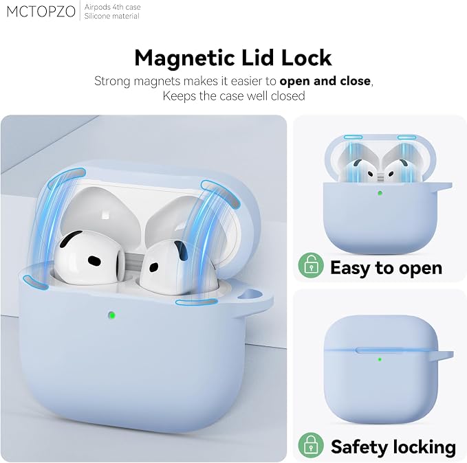 for AirPods 4 Case 2024 with Cleaner Kit & Keychain-Magnetic Azure | Silicone Protective Cover for Apple AirPods 4th Generation Case,for Women Men,One-Piece Design,Shockproof,Dust Proof,Magnetic