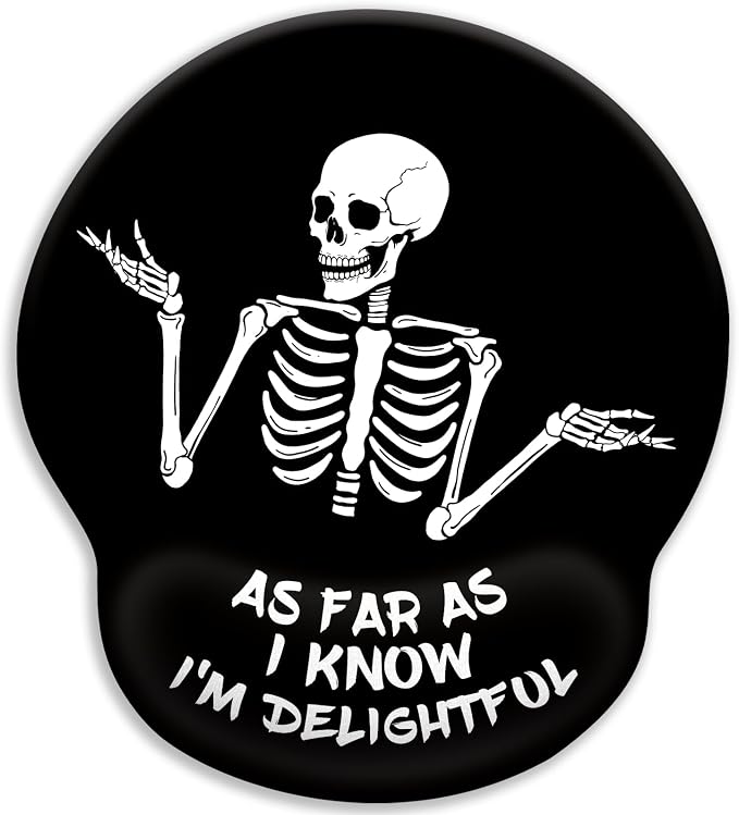 LIMKRIAN Skeleton Mouse Pad with Wrist Rest, 9.8 x 8.6 in, Funny Skull | Ergonomic Gel Wrist Support Pain Relief, Non-Slip PU Base, Funny Mouse Pads for Desk, Goth Office Desk Accessories Decor