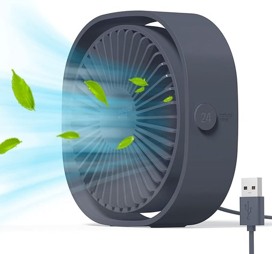 Simpeak Small USB Fan Small Quiet Portable USB Powered ONLY (No Battery), Cooling 3 Speed Setting 360° Adjustable Swivel Desktop Personal Fan for Home Office Bedroom Outdoor Travel Summer, Grey