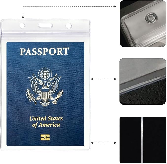 Extra Large Passport Holders with Lanyards- Water and Tear Resistant Badge Holders Suitable for Travel Used (10Pack Black Lanyards)