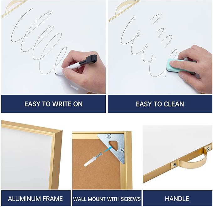 Small Dry-Erase White-Board - 12 X 16 Inches Portable Aluminum Frame Mini Hanging Whiteboard with Handle, to Do List Notepad for Office, Home, School