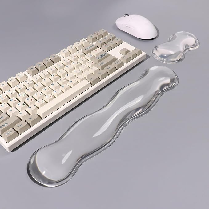 Sumgsn White Gel Wrist Rest Set, Clear Keyboard and Mouse Rest for 60%/75% | Ergonomic Wrist Rest, Relax Your Wrist, for Laptop Computer Office & Home