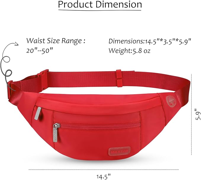 Large Red Belt Bag for Women Stylish Fanny Pack Crossbody Sling Bag | Fashion,4-Zipper Pockets,Key Chain,Fanny Pack Passport Bag with Adjustable Strap Gifts for Women