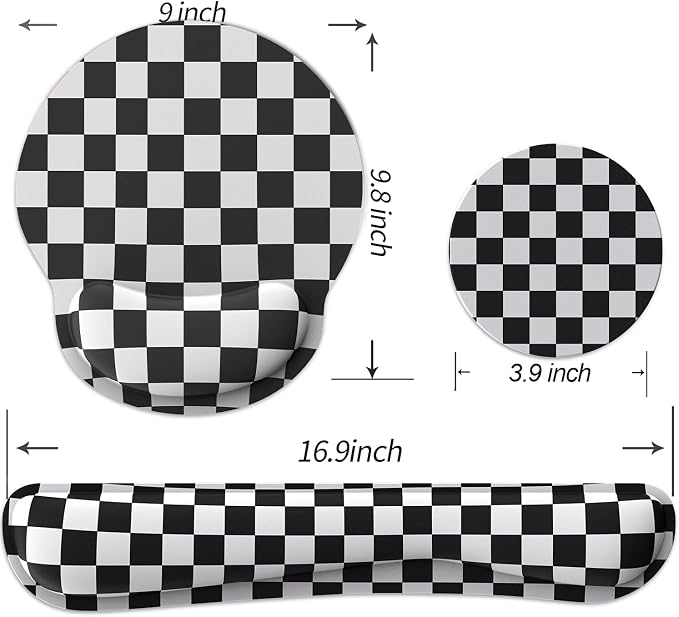 Ergonomic Mouse Pad with Wrist Rest and Keyboard Wrist Rest, Mousepad | Memory Foam Wrist Rest for Computer Keyboard, Pain Relief, Non-Slip Base, Mouse Pad Wrist Support for Gaming, Black Checkered