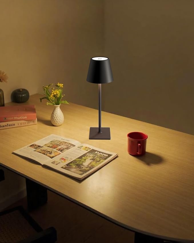 KDG 2 Pack Cordless Black Table Lamps, Rechargeable Portable LED Desk Lamps | 5000mAh Battery Operated 3 Color Stepless Dimming Up for Restaurant, Bedroom, Outdoor Party, Camping, Coffee Shop, Nightlight