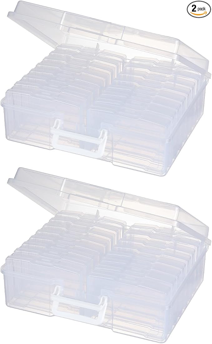 novelinks Transparent 4" x 6" Photo Cases and Clear Craft Keeper with Handle, 16 Inner Photo Organizers & Photo Storage Box, Plastic Photo Storage Containers (Clear -2Pack)