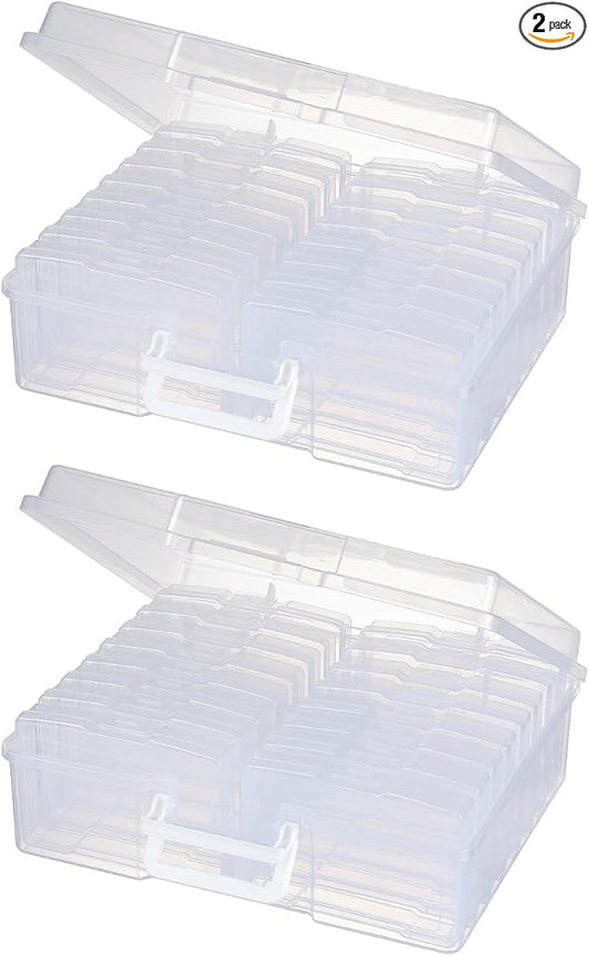 novelinks Transparent 4" x 6" Photo Cases and Clear Craft Keeper with Handle, 16 Inner Photo Organizers & Photo Storage Box, Plastic Photo Storage Containers (Clear -2Pack)
