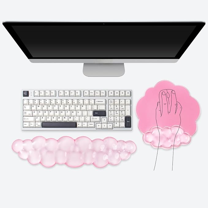 Pink Cloud Gel Wrist Rest for Keyboard and Mouse, Ergonomic Mouse Pad with Wrist Support Non-Slip Base for Typing Pain Relief/Computer/Laptop/Gaming/Home/Office (Cloud Shape, Pink)