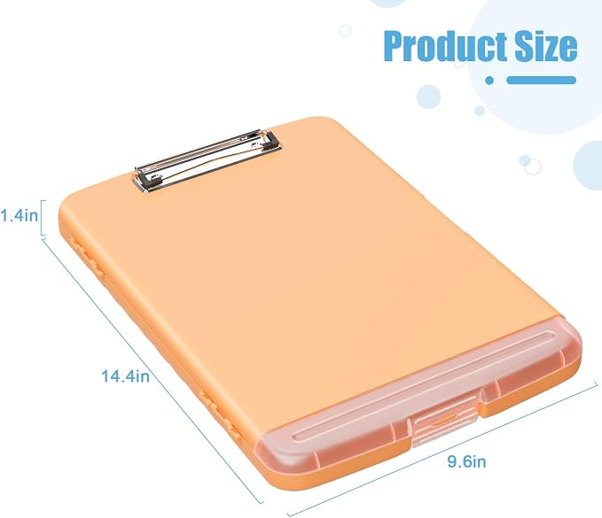 Hongri Clipboard with Storage with Pencil Case, 8.5 x 11 Storage Clip Board | High Capacity Organization Box for A4 Letter Legal Paper, Heavy Duty Folio & Side-Opening for Nurses, Teachers, Light Orange