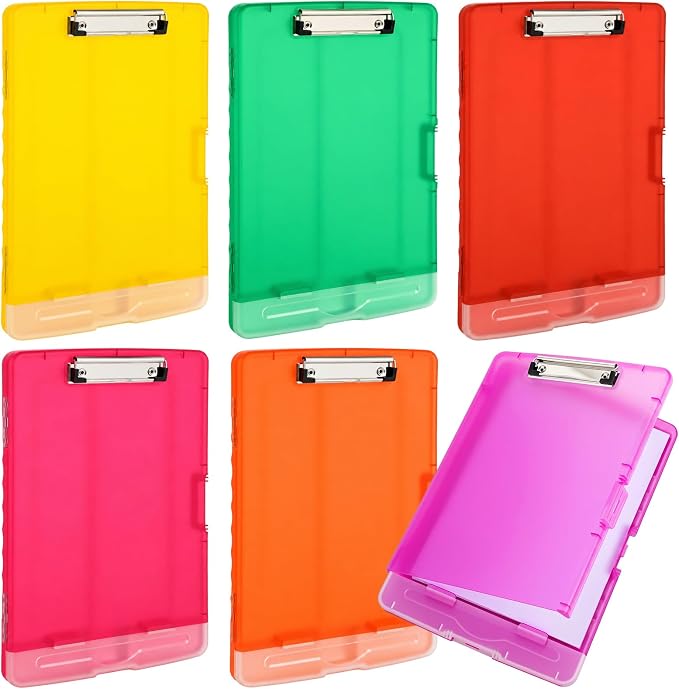 Crtiin 6 Pcs Colored Clipboard with Storage, 8.5 x 11 Inch Heavy Duty Plastic Nursing Clipboard Folder with Pen Holder A4 Medical Holder for Nurse Doctor Teacher Office, Organization (Candy Color)