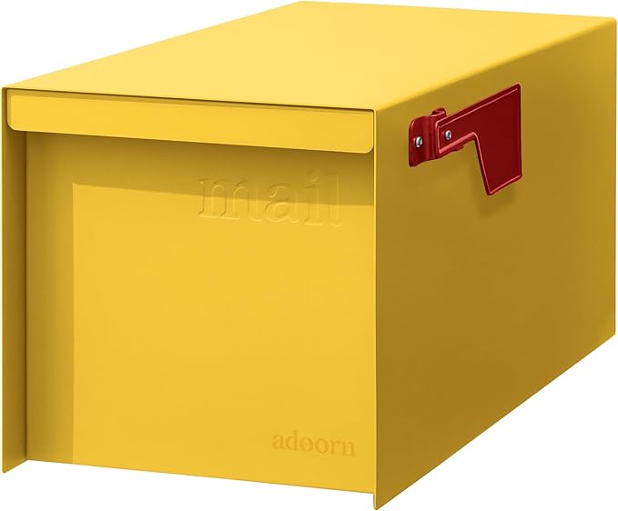 Adoorn Post Mount Outdoor Mailboxes - Large Decorative Mailbox for Letters and Packages - Weatherproof Construction - Durable Steel - Magnetic Closure - 9.5” H x 9.5” W x 20.75” D - Yellow