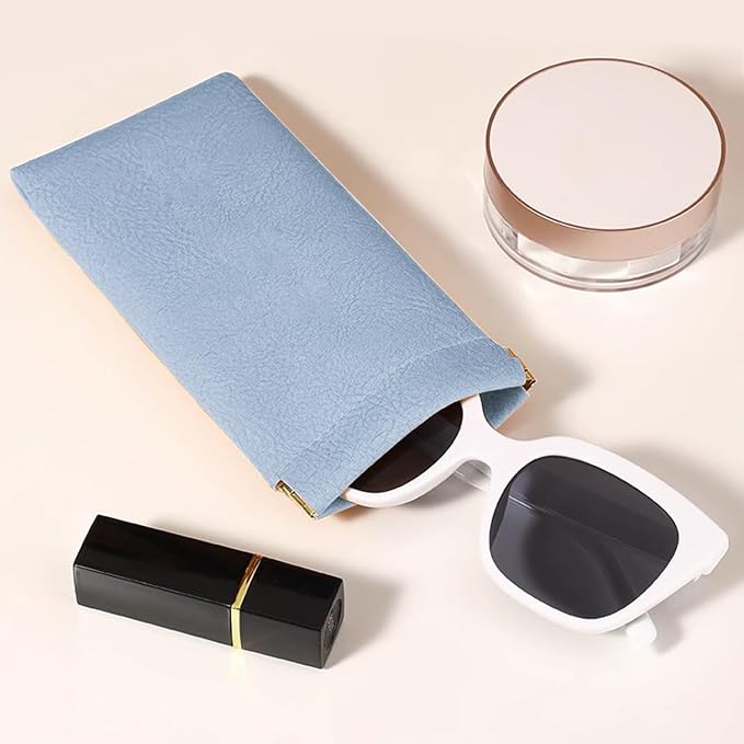 Glasses Cases Soft, Leather Eyeglasses Cases, Squeeze Top Portable Sunglasses Case, PU Glasses Pouch for Men Women