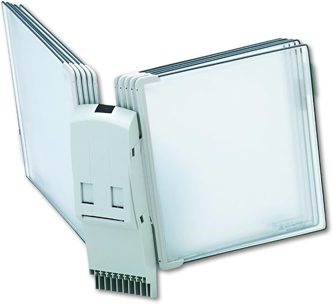 Tarifold Wall Mount Reference System, 10 Pockets, Expandable, Gray | 10 double-sided PVC pockets hold 20 letter-size sheets, sturdy wall-mount bracket, snap-on index tabs, easy to install